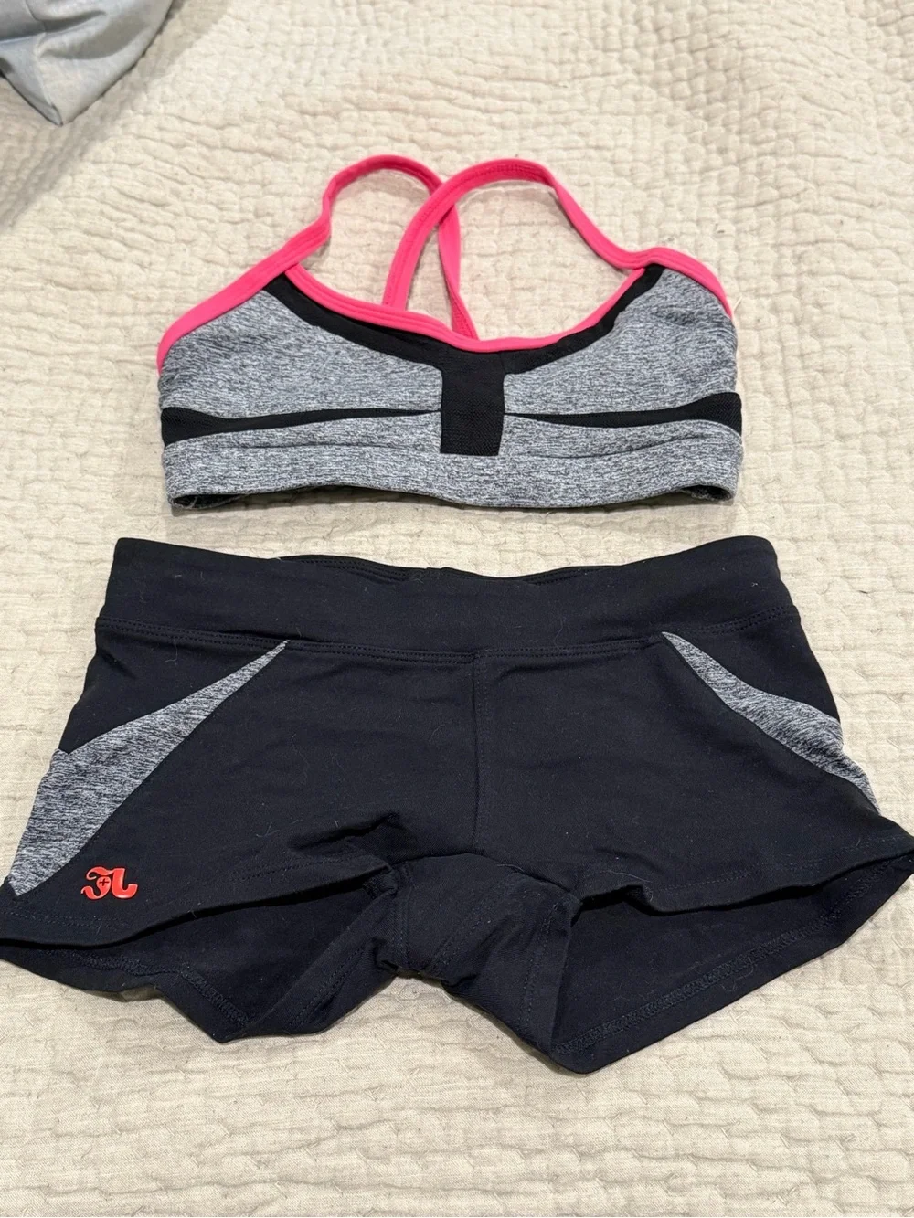 Jo + Jax Dancewear 2 Piece Set MC Top LC Shorts Black Gray Pink